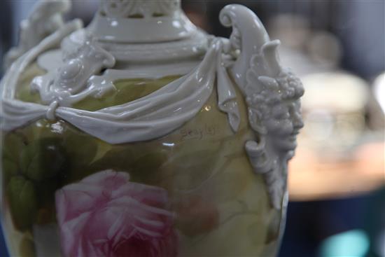 A large Royal Worcester two handled vase and cover, early 20th century, 49cm